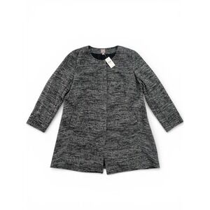 J. Jill Womens Gray Black Textured Tweed Coat Jacket  Wool Blend Size L NWT